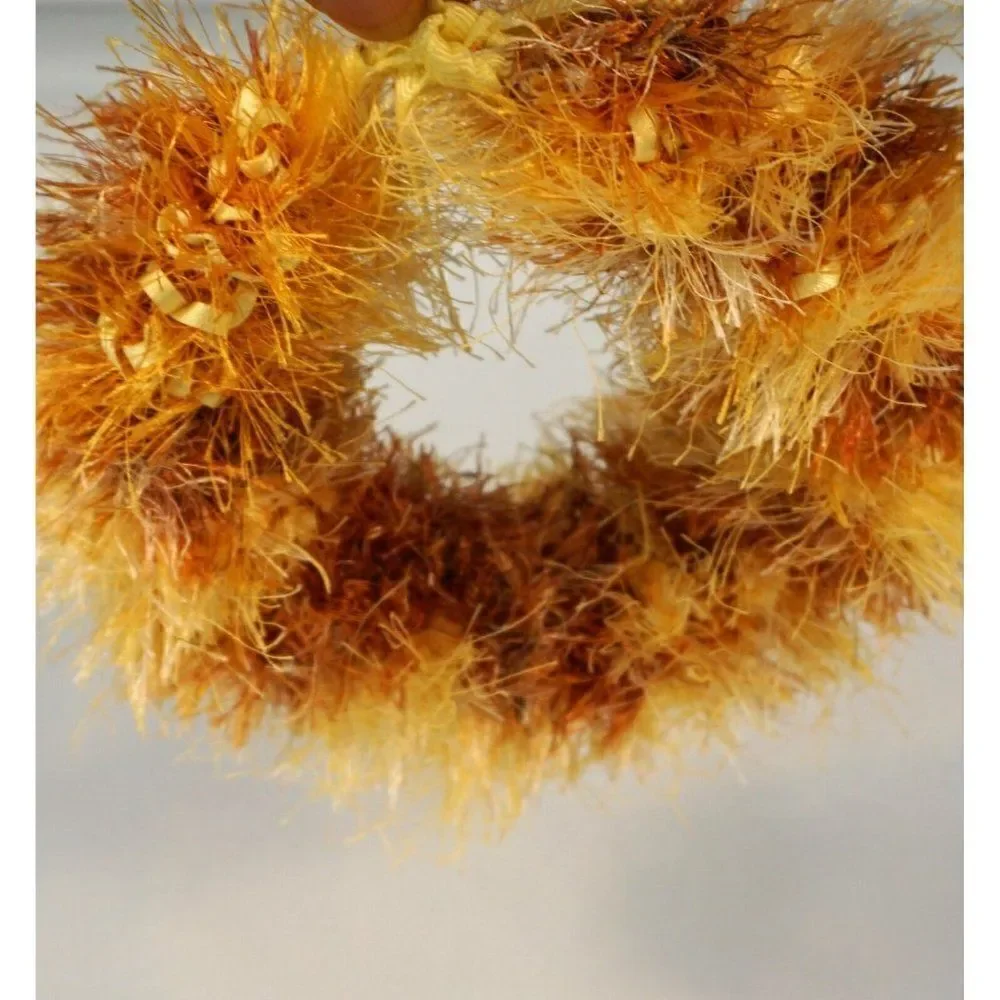 Kupee Lei Burnt Orange Yellow Eyelash Yarn Tie-Ribbon